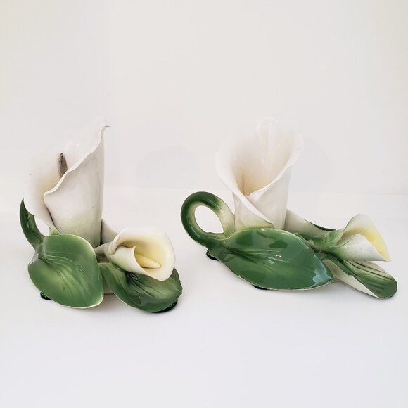 Vintage Hand Painted Calla Lilly Candle Holders - Made in Italy - Picture 2 of 4